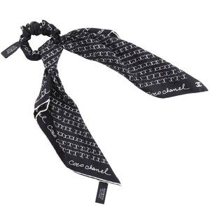 CHANEL ribbon scrunchie Other accessories COCO Mark logo Black / white sil